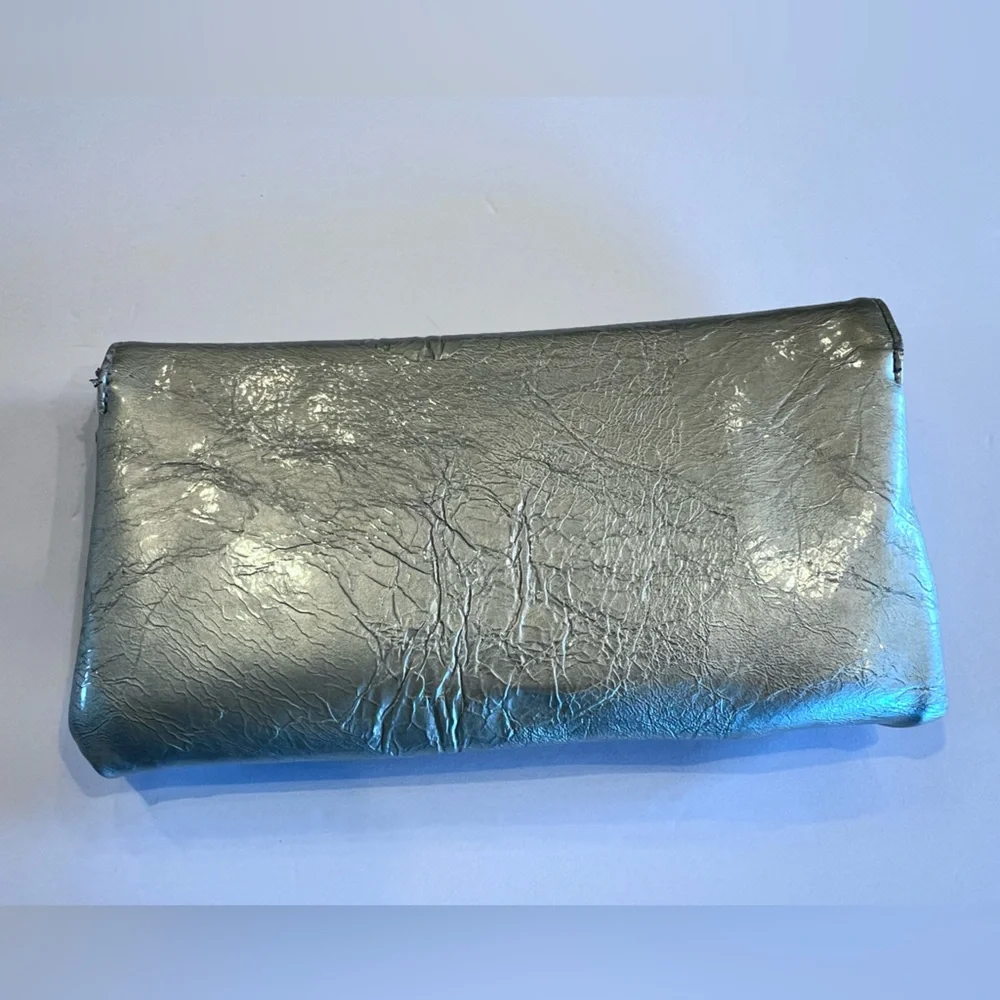 Silver Clutch Bag with magnetic closure coin purse & inside pockets